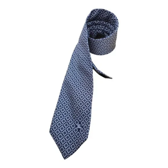 BURBERRYS OF LONDON Blue Geometric Logo Silk Tie ITALY 58/ 3.6 EC